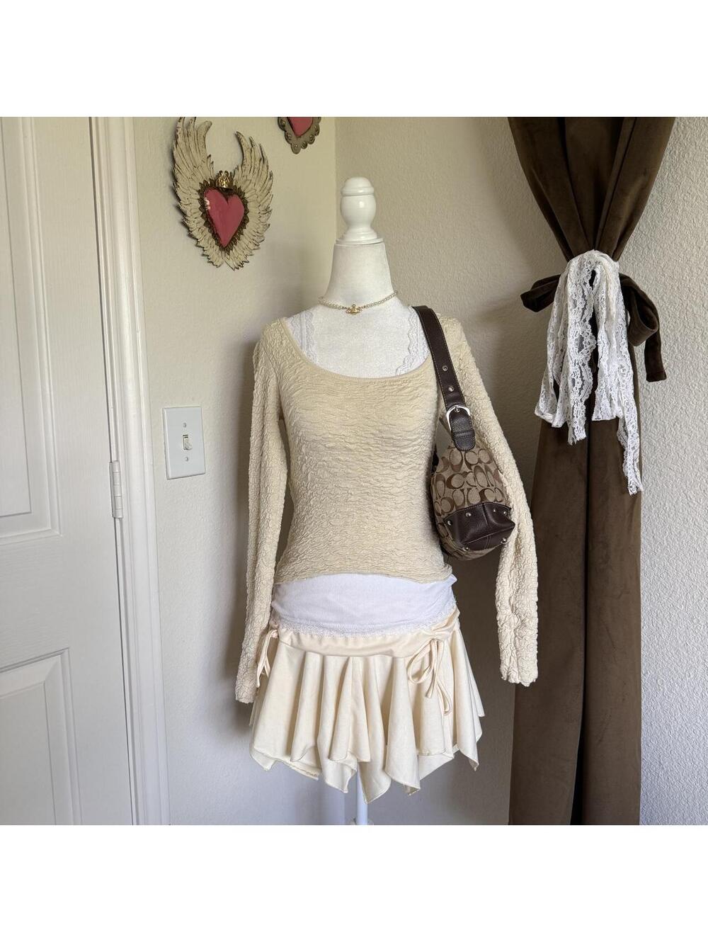 Natural Life Textured Cream Bohemian Crop Top Hippie Soft Layering Fall